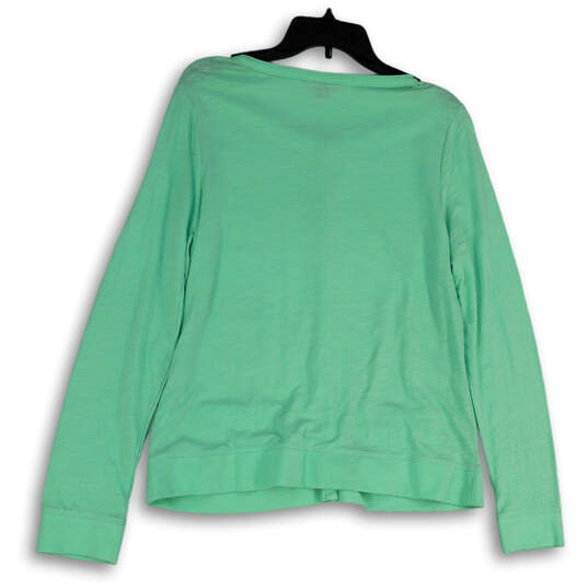 Womens Green Long Sleeve Pockets Button Front Cardigan Sweater Size Large image number 2