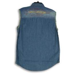 NWT Harley-Davidson Mens Blue Denim Embroidered Sleeveless Button-Up Shirt Sz M alternative image