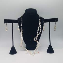 JBB Sterling Crystal & Faux Pearl 19 Inch Necklace & Earrings Bundle 3pcs 42.6g