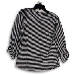 NWT Womens Black White Striped Roll Tab Sleeve Pullover Blouse Top Size 0 alternative image