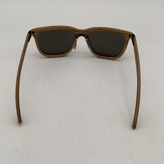 Unisex Brown Wooden Full-Rim Frame Black Lens Classic Square Sunglasses image number 2