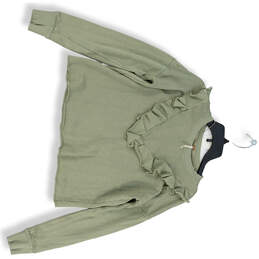 Womens Green Long Sleeve Ruffle Crew Neck Pullover Sweatshirt Size Small