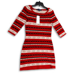 NWT Womens Multicolor Knitted 3/4 Sleeve Knee Length Sweater Dress Size 4