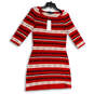 NWT Womens Multicolor Knitted 3/4 Sleeve Knee Length Sweater Dress Size 4 image number 1