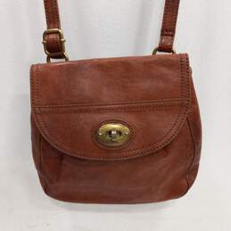 Women's Brown Fossil Leather Shoulder Bag Purse