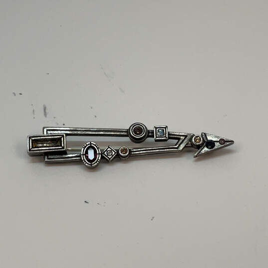 Designer Patricia Locke Silver-Tone Crystal Cut Stone Etched Brooch Pin image number 4