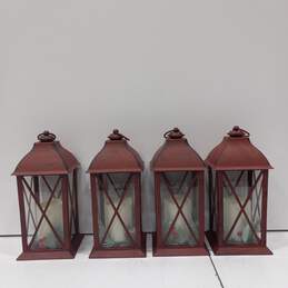 Bundle of 4 Red Color Holiday Home Christmas LED Lanterns