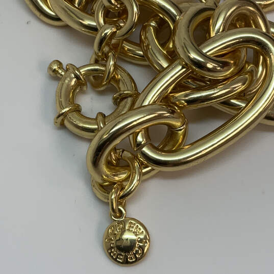 Designer J. Crew Gold-Tone Fashionable Pearl Double Link Chain Bracelet image number 4