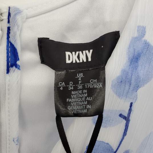 DKNY Blue & White Floral Patterned Lined Midi Dress WM Size 4 NWT image number 3