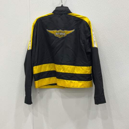 Harley-Davidson Mens Black Yellow Long Sleeve Full-Zip Biker Jacket Size Large image number 2