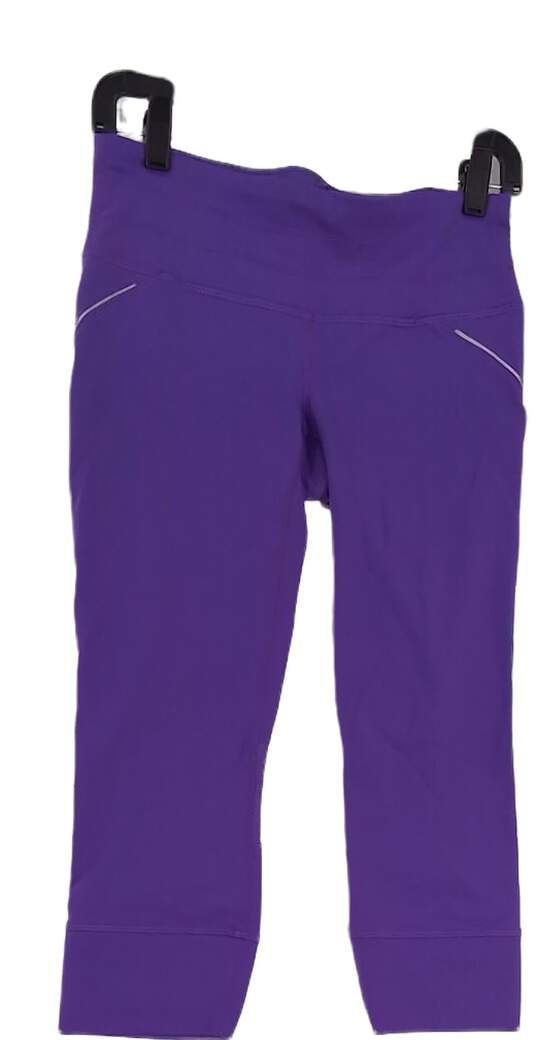 Womens Purple Elastic Waist Straight Leg Workout Capri Pants Size Small image number 1