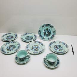 8 Pc Set Calyx Ware Adams Blue 6 Plates + 2 Cups & Saucers