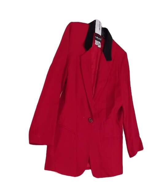 Womens Red Wool Long Sleeve Collared Pockets Blazer Suit Jacket Size 14 image number 3