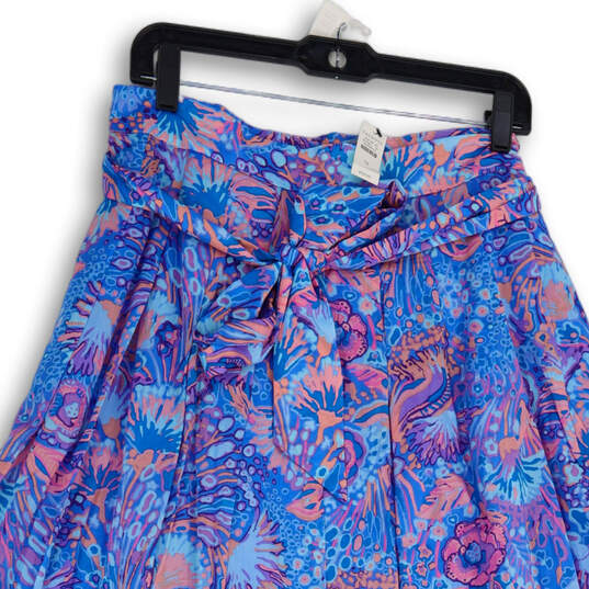 NWT Womens Pink Blue Floral Pleated Front Knot Maxi Skirt Size 12 image number 3