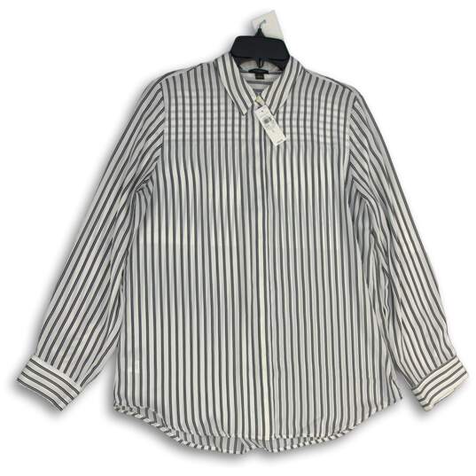 NWT Ann Taylor Womens White Black Striped Long Sleeve Button-Up Shirt Size Large image number 1