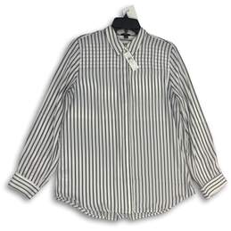 NWT Ann Taylor Womens White Black Striped Long Sleeve Button-Up Shirt Size Large