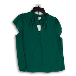 NWT Womens Green Ruffle Neck Cap Sleeve Blouse Top Size Medium