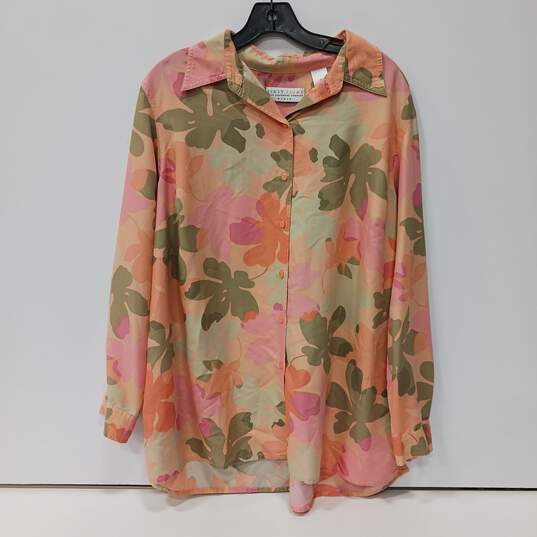 Women’s First Issue by Liz Claiborne Floral Long-Sleeve Sheer Blouse Sz 2 image number 1