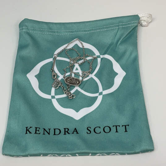 Designer Kendra Scott Silver-Tone Druzy Pendant Necklace With Dust Bag image number 1