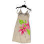 Womens Beige Pink Floral Sleeveless Round Neck Back Zip A-Line Dress Size 2 image number 1