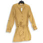 NWT Womens Tan Long Sleeve Belted Button Front Shirt Dress Size Large image number 1
