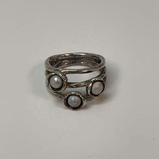 Designer Pandora 925 ALE Sterling Silver Bloom Flower Pearl Band Ring image number 2