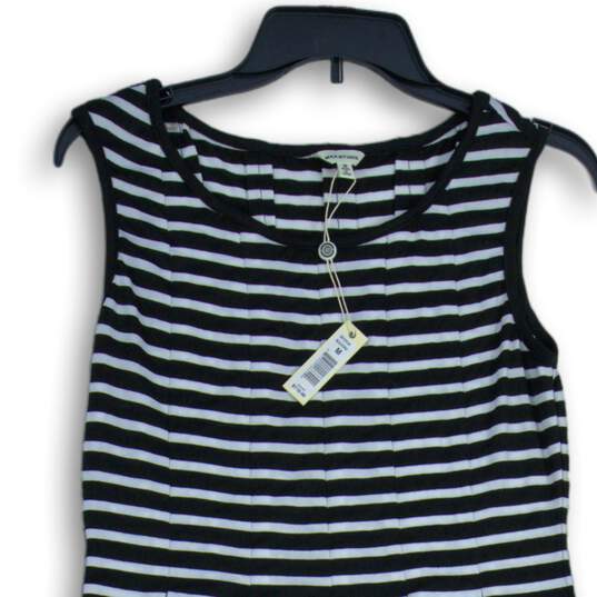 NWT Max Studio Womens Black White Striped Pleated Round Neck A-Line Dress Size M image number 3