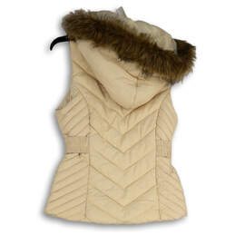 Womens Beige Fur Trim Hooded Sleeveless Full-Zip Puffer Vest Size Medium alternative image