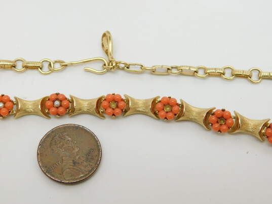 VNTG Gold Tone Coral, Faux Pearl & Nephrite Jewelry image number 4
