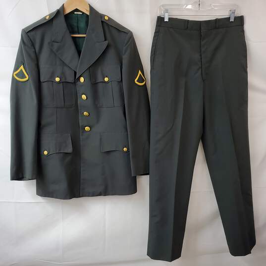 Vintage US Army Green Dress Uniform Jacket Men's 39R & Pants 31R image number 1