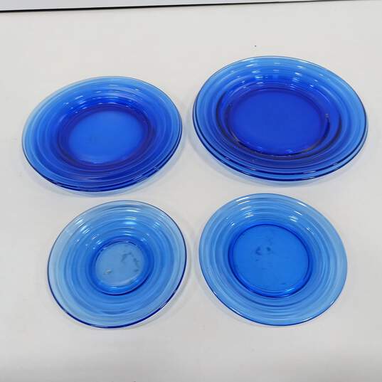 Hazel Atlas Moderntone Blue Glass Plates Assorted 6pc Lot image number 3