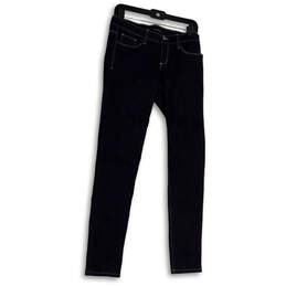 Womens Blue Denim Pockets Dark Wash Regular Fit Skinny Leg Jeans Size 7