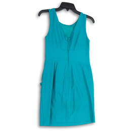 Womens Blue Sleeveless Round Neck Pockets Back Zip Sheath Dress Size 7 alternative image