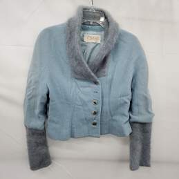 Vintage Chloe Women's Blue & Gray Button Up Crop Cardigan Sweater Size 8 AUTHENCIATED