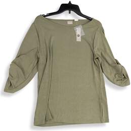 NWT Chico's Womens Green Boat Neck Roll Tab Sleeve Pullover Blouse Top Size 8/10