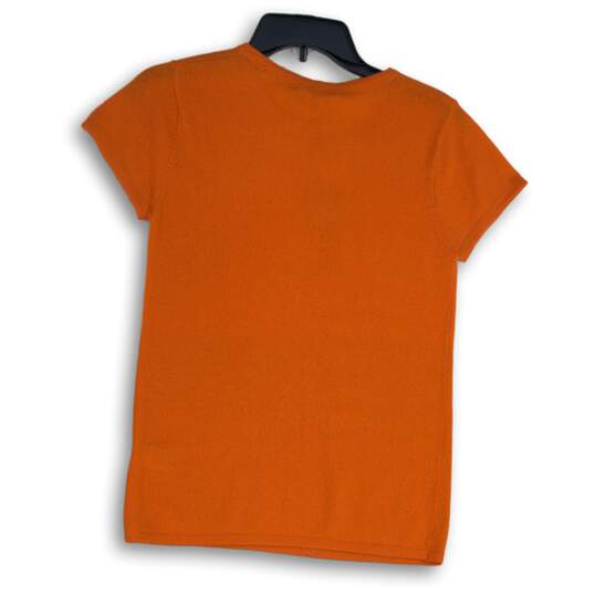NWT Cashmere Womens Orange Ribbed Short Sleeve Round Neck Pullover T-Shirt Sz S image number 2