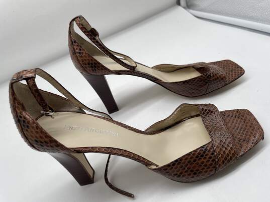 Womens Brown Leather Snake Skin Print Adjustable Strappy Heels Size 7.5M image number 2