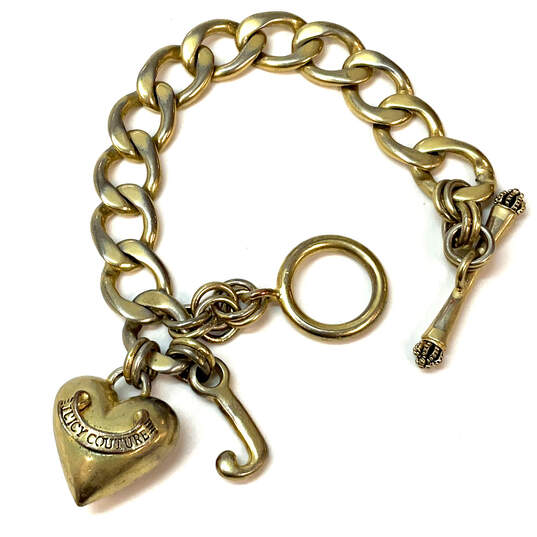 Designer Juicy Couture Gold-Tone Chain Toggle Clasp Heart Charm Bracelet image number 4