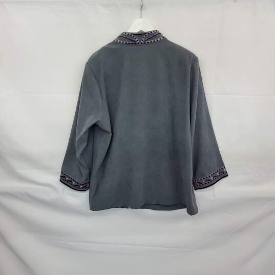 Bob Mackie Vintage Gray & Purple Embroidered Full Zip Jacket WM Size 1X NWT image number 2