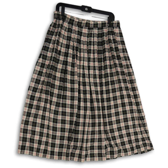 Womens Black White Plaid Pleated Elastic Waist Pull-On A-Line Skirt Size M image number 4