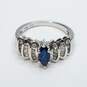 10K White Gold Clear & Blue Sapphire Sz 6.75 Ring 4.2g image number 5
