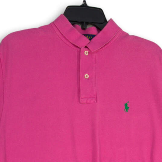 Mens Pink Embroidered Logo Spread Collar Short Sleeve Polo Shirt Size Large image number 3