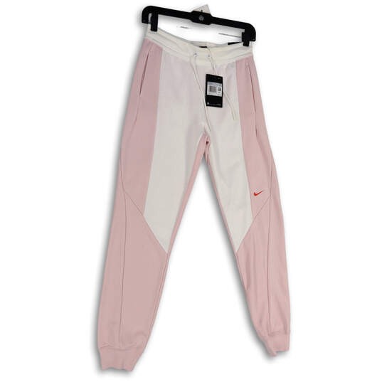 NWT Womens Pink White Elastic Waist Tapered Leg Jogger Pants Size XS image number 4