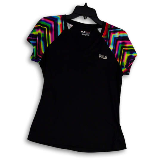 Womens Black Short Sleeve V-Neck Stretch Pullover T-Shirt Size Small image number 1
