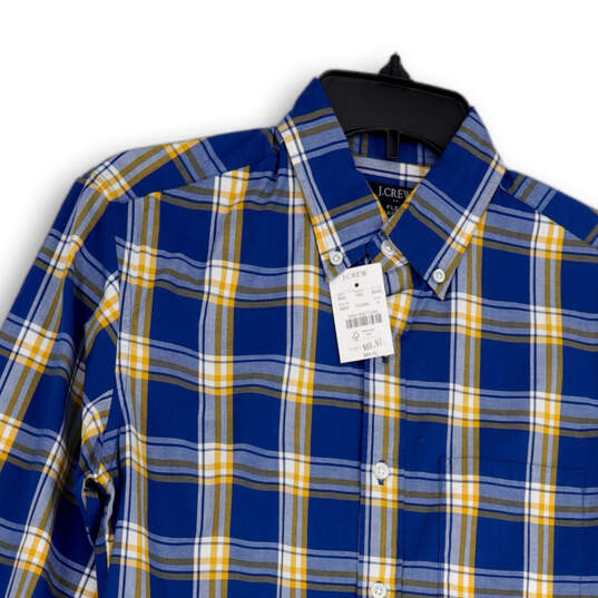 NWT Mens Blue Yellow Plaid Long Sleeve Collared Button-Up Shirt Size Small image number 3