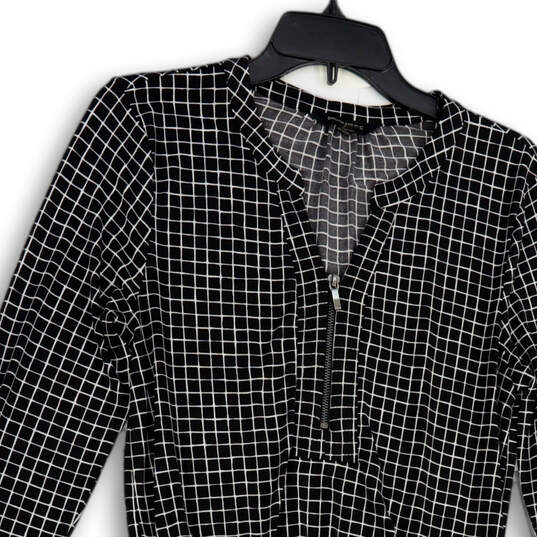 Womens Black Check Quarter Zip Cinched Waist Long Sleeve A-Line Dress Sz S image number 3
