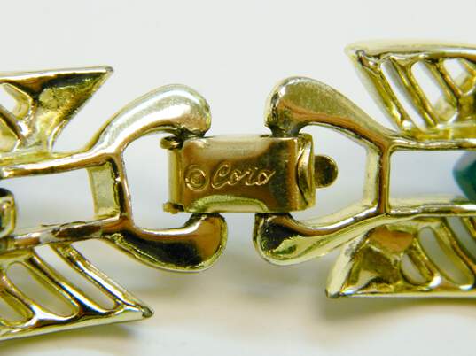 Vintage Coro Green Lucite & Gold Tone Panel Bracelet 34.9g image number 5