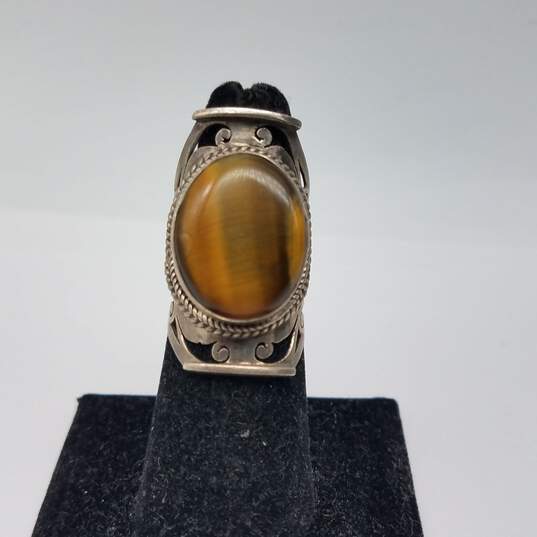 Sterling Silver Tiger Eye Open Work Sz 6 3/4 Ring 12.7g image number 1