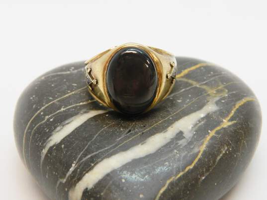 10K Gold Brown Star Sapphire Oval Cabochon Free Mason Statement Ring 9.8g image number 1