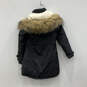 NWT Womens Black Long Sleeve Hooded Snap Winter Parka Coat Size S/P image number 2